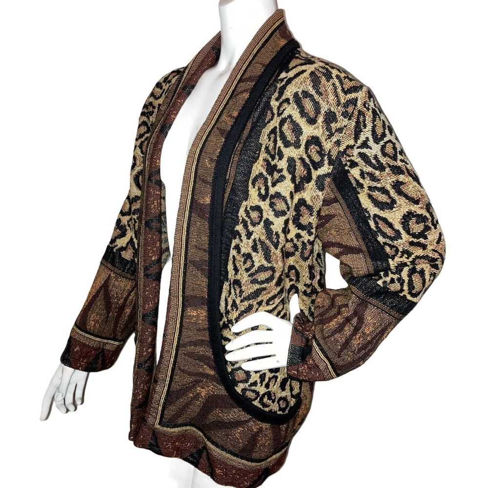 Unge-Potch-Ket Womens Cheetah Tiger King Tapestry Open Front Jacket Blazer Sz Lg